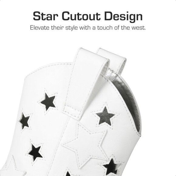 Girls White  Cowgirl Mid Calf Glitter Western Boots Toddler Star  Riding Shoes - Picture 2 of 6